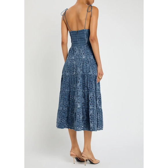 Alice + Olivia Shanti Embroidered Chambray Midi Dress NWT US 4 - Picture 5 of 7